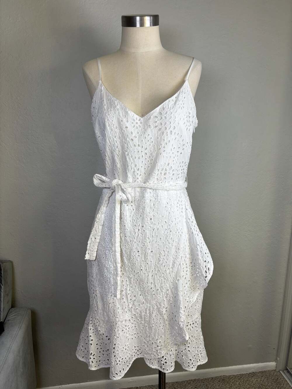 Banana Republic White Eyelet Faux-Wrap Ruffle Midi Dress